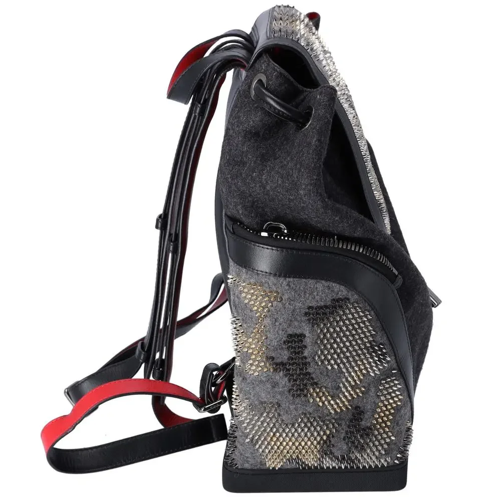 Christian Louboutin Explorer Funk Backpack Gray Black Red Wool Studded